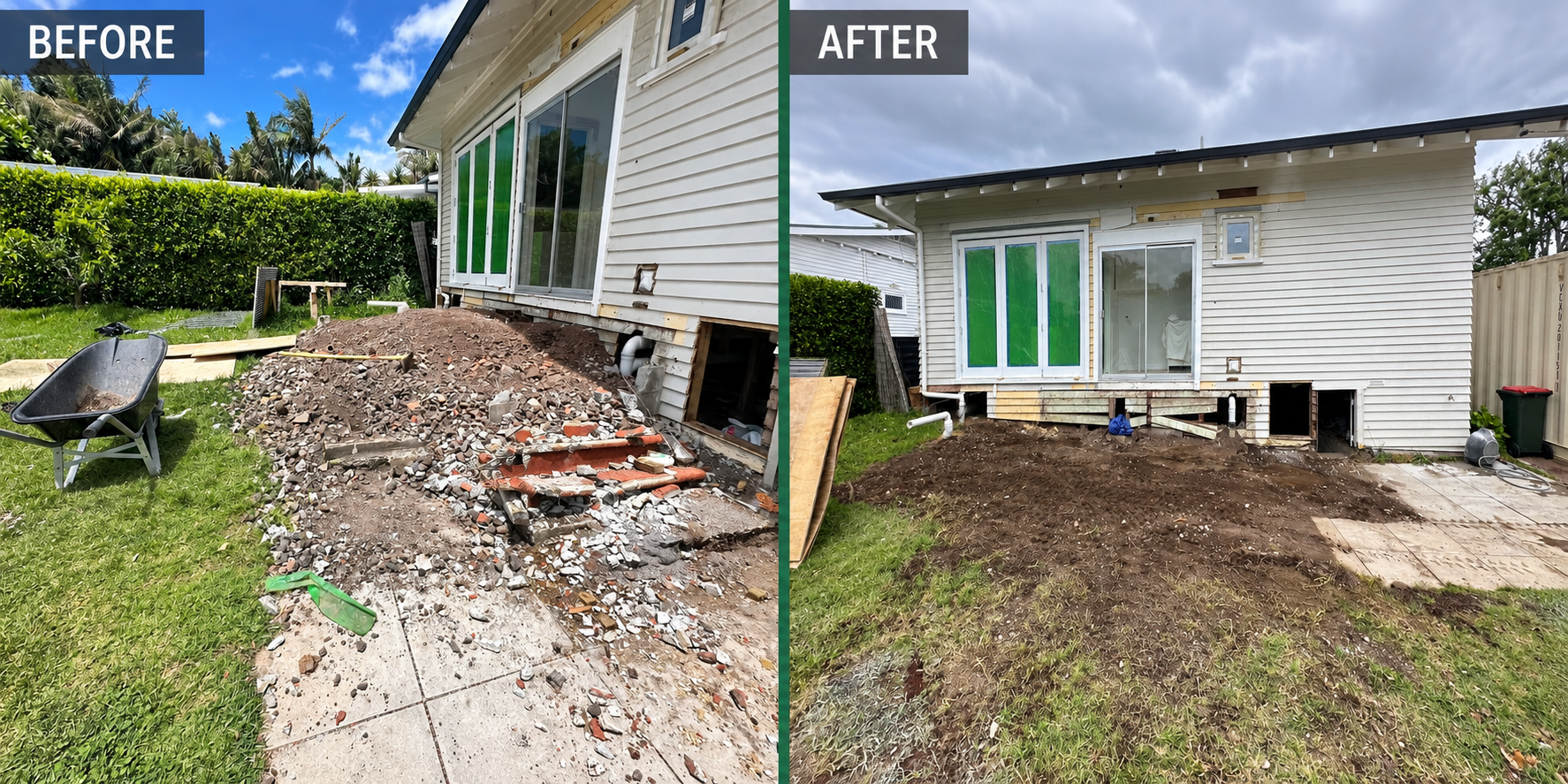 Before and after demolition and earthworks clearance