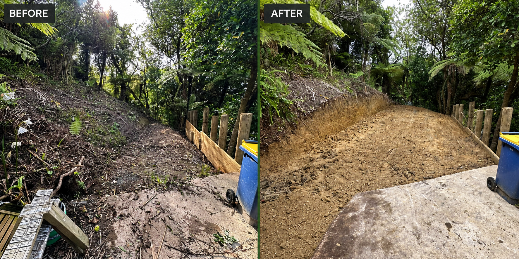 Before and after forest access earthworks