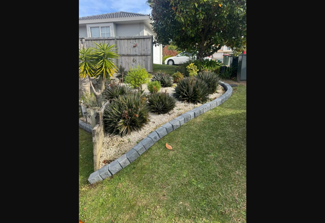 Finished garden feature and lawn