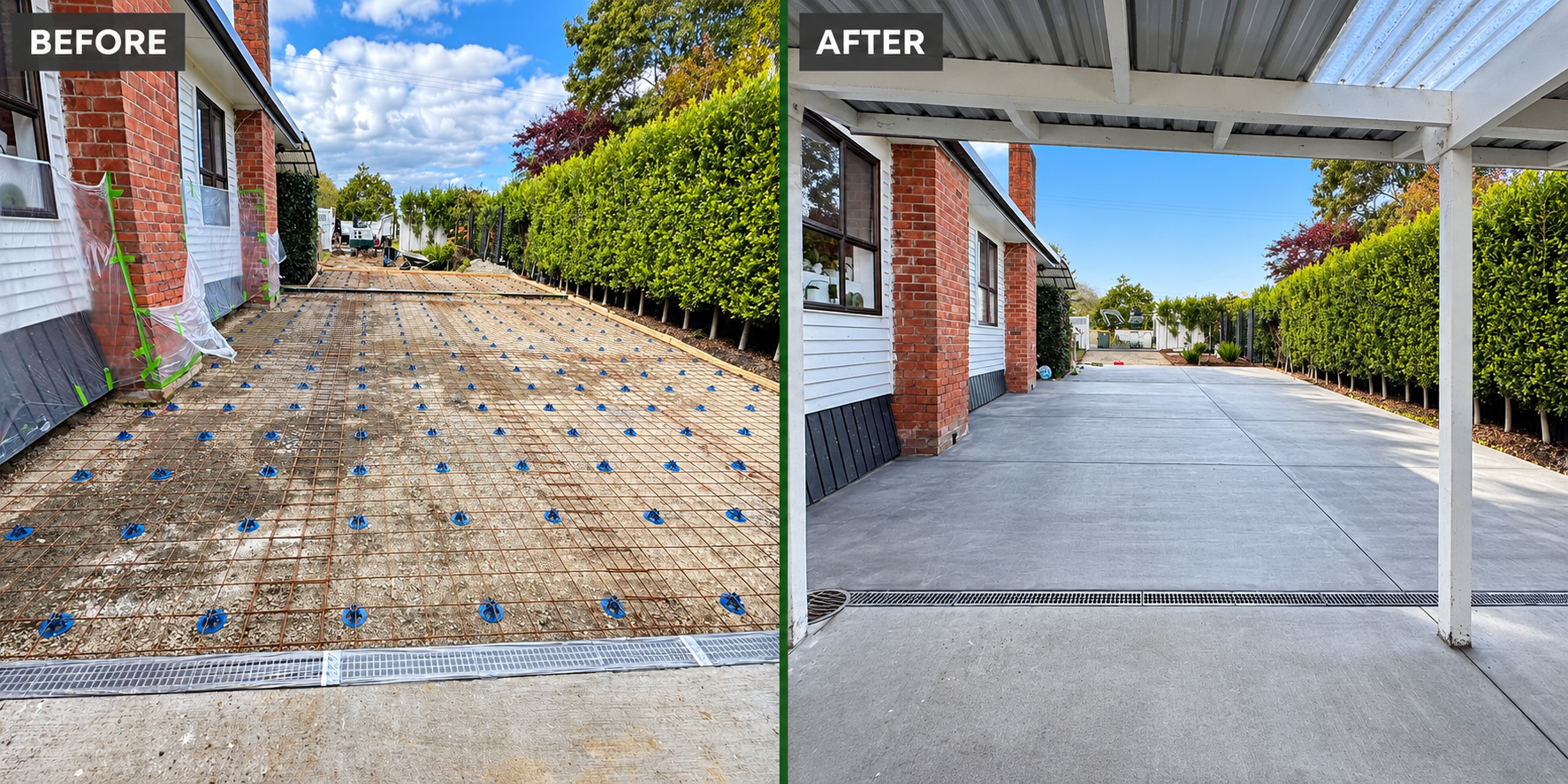 Before and after concrete slab landscaping