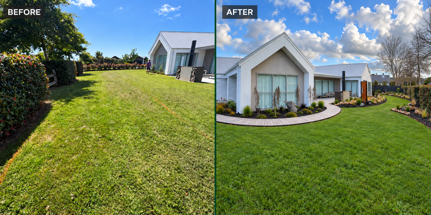 Before and after complete garden landscaping transformation