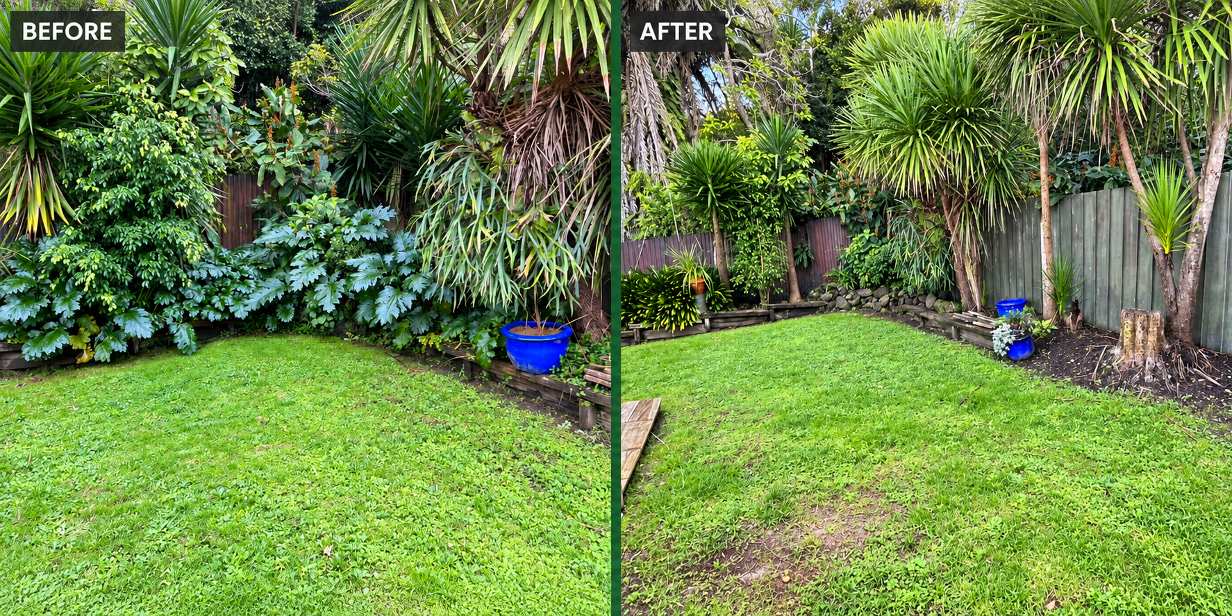 Before and after garden clearance